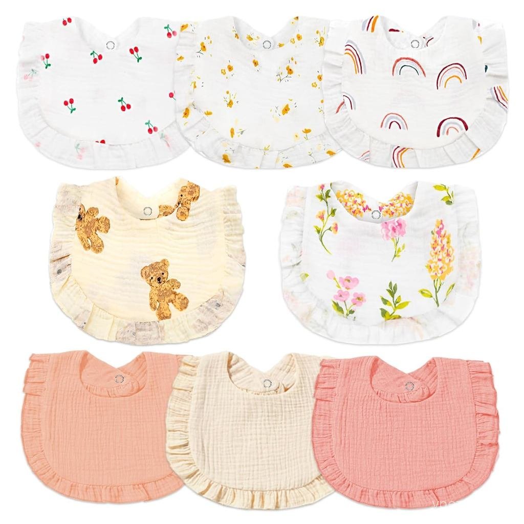Yếm trẻ em Muslin cho bé gái, Yếm Muslin Drool Bandana Yếm (In màu trắng)