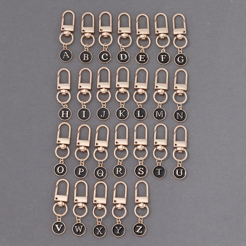 Hợp Kim Đen Nhỏ Giọt Dầu Chữ A-Z Mặt Dây Chuyền Móc Khóa Túi Dễ Thương Móc Khóa Phụ Kiện Quà Tặng