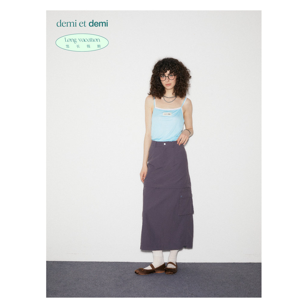 【demi et demi】váy nữ dáng dài đa chức năng công cụ váy dài ngắn có thể tháo rời  túi dây rút