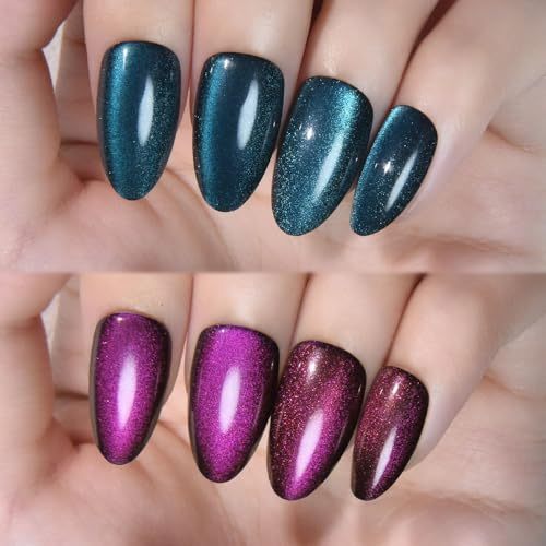 Evpct Cat Eye Coffin Press on Nails Square Medium, Stick on Nails Medium Square for Women Gift, Teal