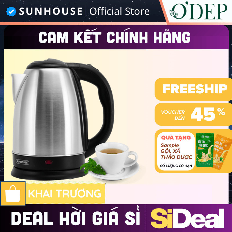 Ấm đun nước siêu tốc Sunhouse 1.8 lít, công suất 1500W