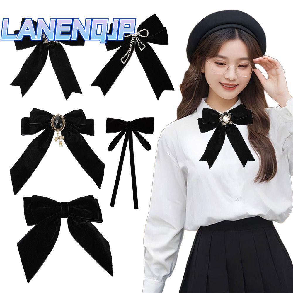 LANENQJP Nơ Cài Áo Pha Lê Kim Cương Giả, Nhung Vintage Đen, Décor Tang Lễ