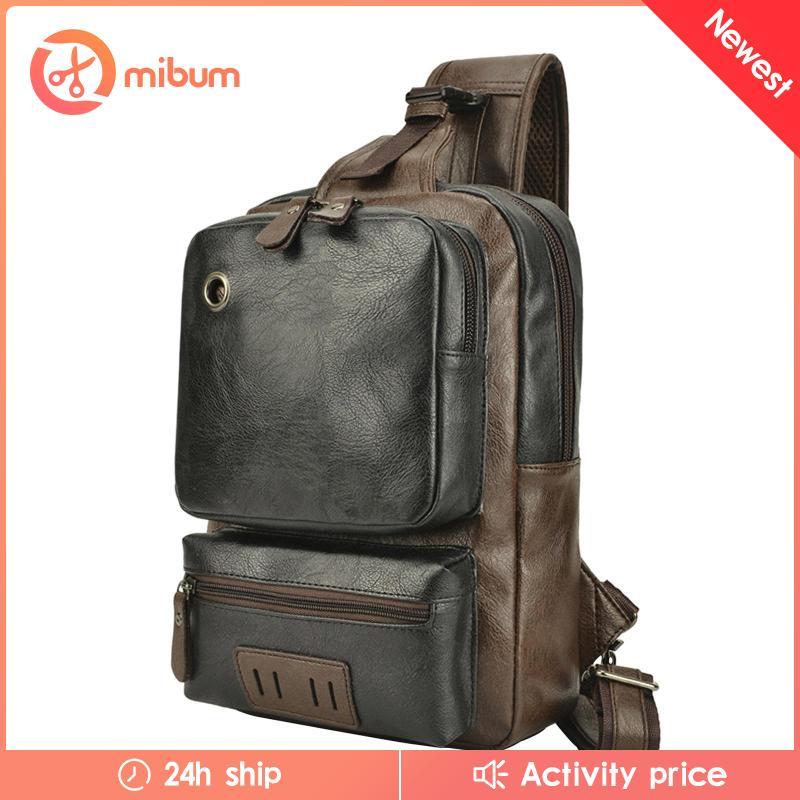 Túi xách nam Ba lô Túi xách Da PU cổ điển có cổng sạc USB Túi đeo vai để cắm trại thể thao Đi bộ đường dài