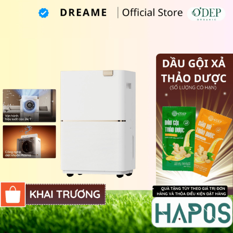 Máy hút ẩm Dreame DD20 phòng 40m2, công suất 20L ngày, hiệu suất hút ẩm cao kháng khuẩn - HAPOS HOF