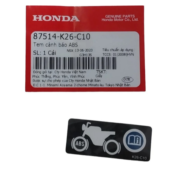 Tem cảnh bao xe ABS VARIO 160, VARIO 125 2023, CLICK 160, AIR BLADE 160, SH 150, SH 160 chính hãng