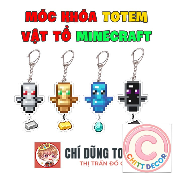 Móc khóa Totem Minecraft Netherite, Diamond, Gold, Iron phiên bản đặc biệt kèm phôi - chit