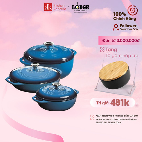 Nồi gang phủ men Lodge màu xanh dương nhạt