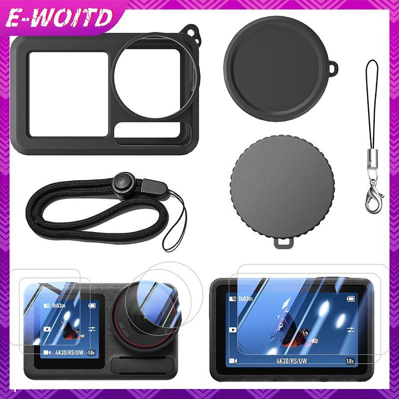 Bộ vỏ bảo vệ Silicon máy ảnh thể thao E-WOITD có nắp Len Bảo vệ màn hình và dây treo cho DJI Osmo Ac