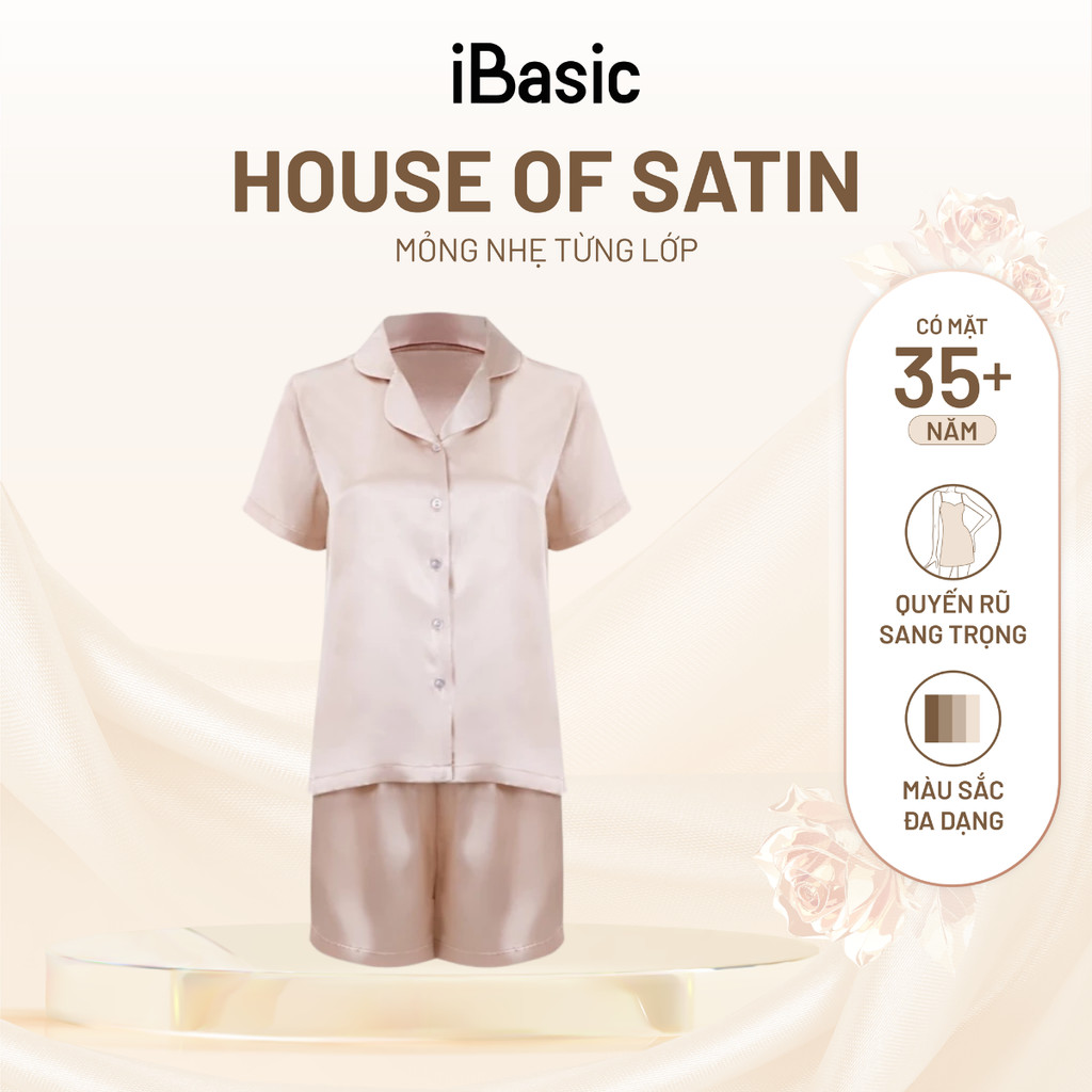 Đồ bộ mặc nhà nữ iBasic lụa satin áo tay ngắn quần đùi HOMW069