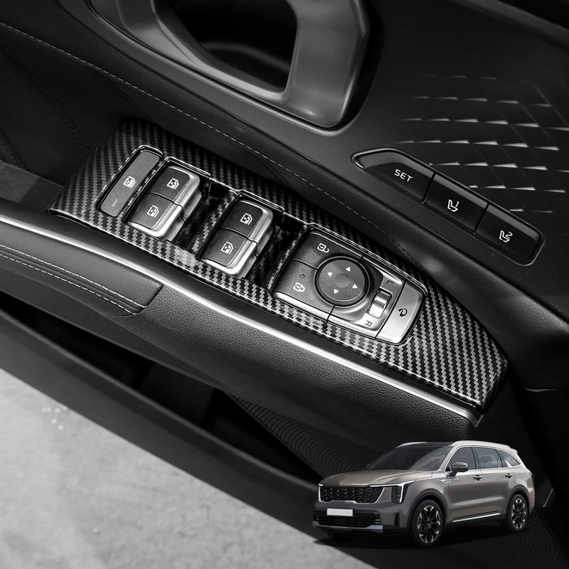 Dành Cho Xe KIA Sorento MQ4 2021-2026 Sợi Carbon Phong Cách Cửa Sổ Nâng Nút Bao Cửa Tay Viền Bảng Kh