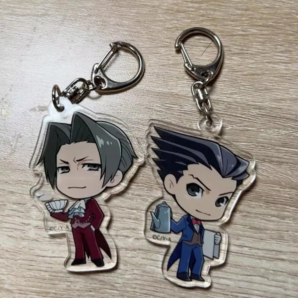 Móc khóa Anime Phoenix Wright Ace Attorney Miles Edgeworth Standee mô hình mica chibi trang trí cặp 