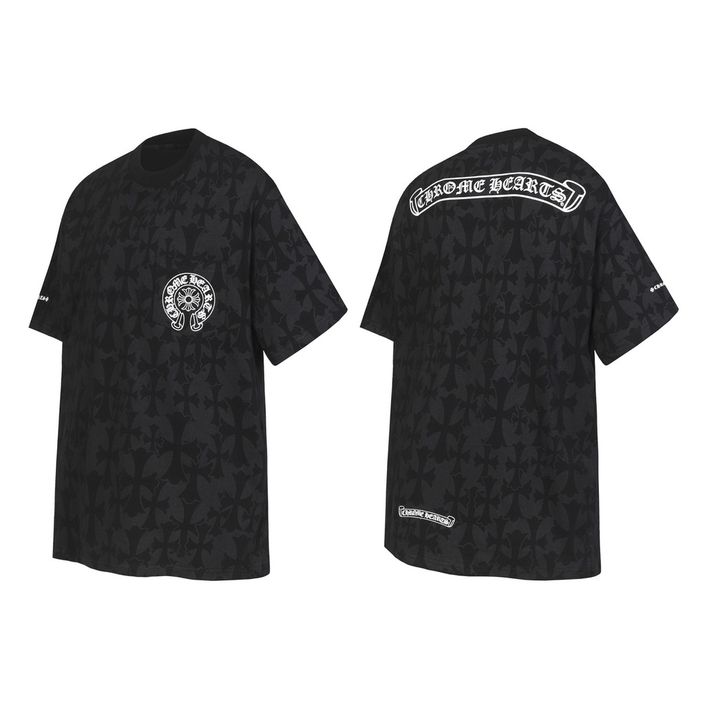 4WJX Chrome Hearts 2026Dark patterned horseshoe Sanskrit couple's short-sleeve shirt T T-shirt Coupl