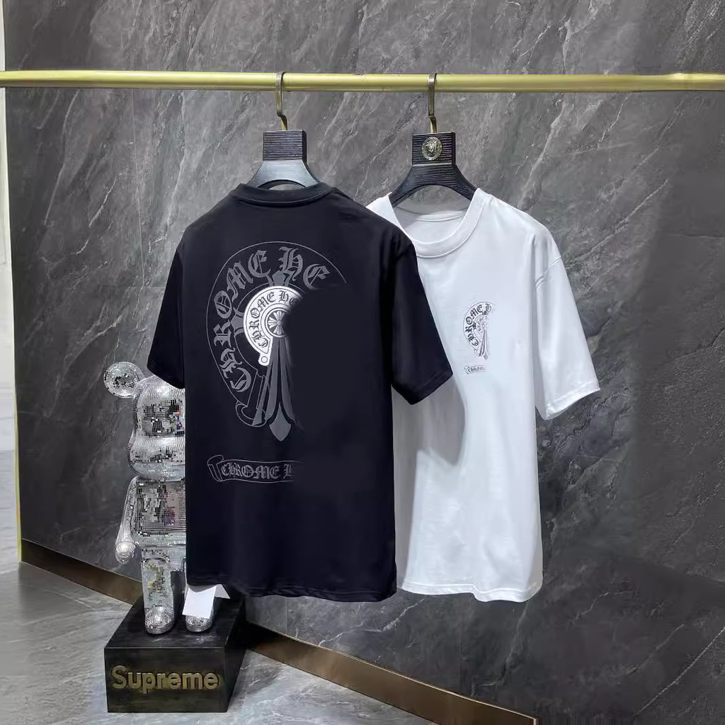 2023Summer ghost image horseshoe cross Sanskrit loose casual short sleeve T Shirts for men and women