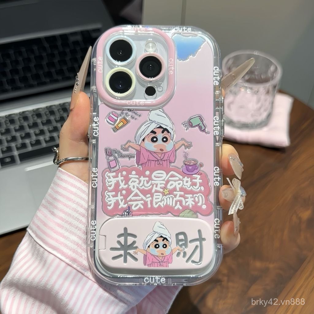 ️ Giảm giá ️ Thích hợp cho Apple 16promax Lai Cai Creative Shin-Chan Mirror Bracket Pink Huawei Vỏ b