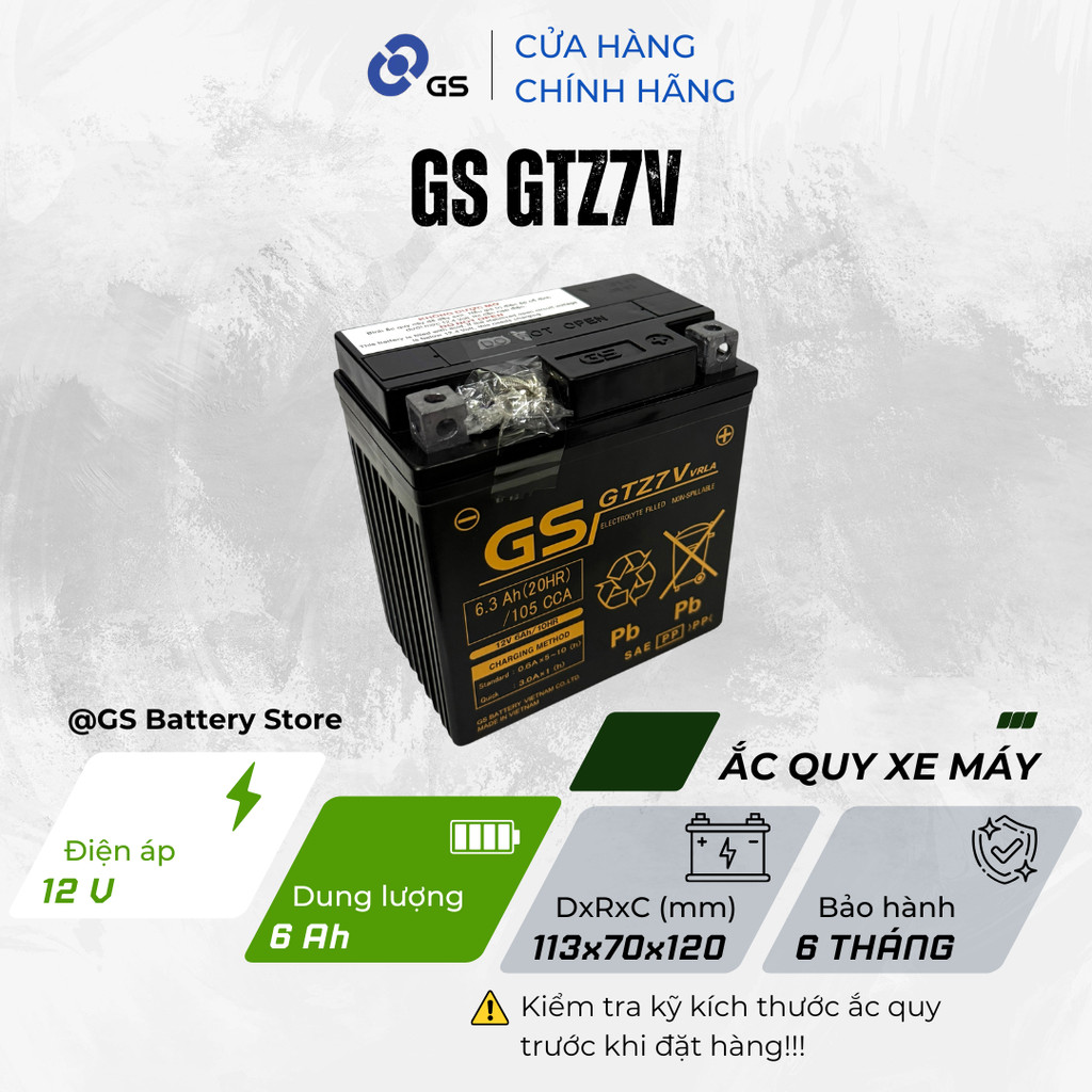 Bình ắc quy GS GTZ7V 12V 6Ah dùng cho xe máy Yamaha FreeGo, NVX, TFX150 - Siêu bền, đề nổ mạnh mẽ