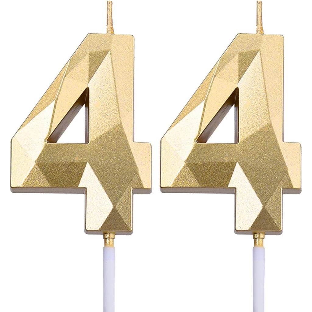 2 inch Vàng 44 Nến Sinh Nhật, 3D Kim Cương Số 44 Bánh Topper Cho Bé Trai Bé Gái Trang Trí Tiệc Sinh 