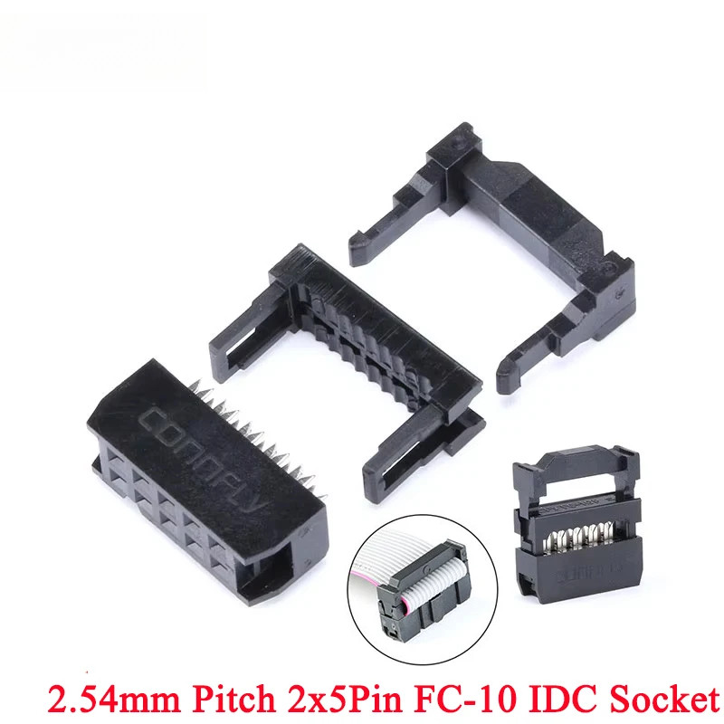 20 Bộ / 1 Bộ 2.54mm Pitch 2x5 Pin 10 Pin IDC Nữ Đầu Cắm Đầu Nối FC-10 Hàng Kép Pitch IDC Connector 1