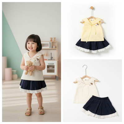Bộ sơ mi chân váy Bộ mùa hè LITIBABY bé gái  size 2 đến 6 tuổi VT06