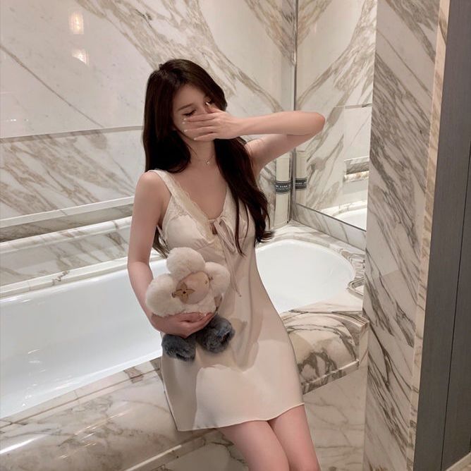 Váy ngủ gợi cảm ren băng đô mềm mại, phong cách buộc dây cho nữ | BigBuy360 - bigbuy360.vn