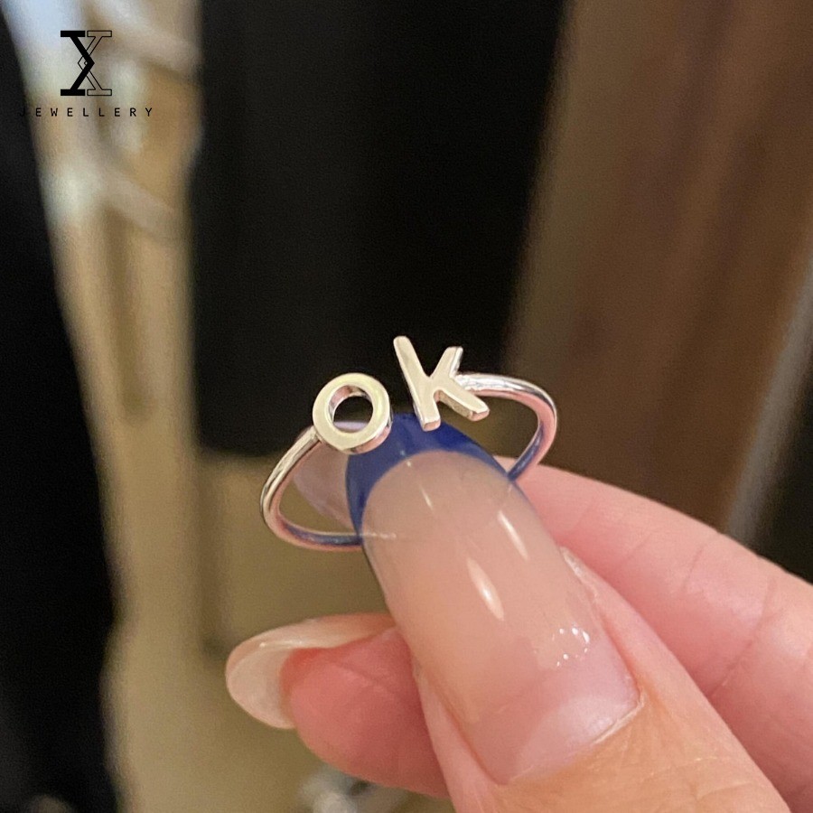 Đồng hồ nhẫn bạc S925 chữ OK thời trang vui nhộn