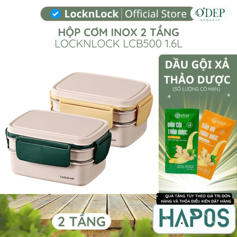Hộp Cơm Inox 2 Tầng LocknLock LCB500 1.6L, Hàng Chính Hãng, Nắp Đậy Kín – HAPOS OFFICIAL - HAPOS LMK