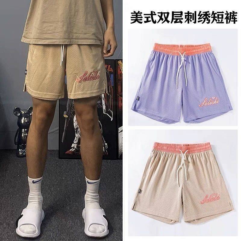 Summer American Double-Sided Mesh Basketball Shorts Men's Casual below the Knee Basketball Shorts Tr