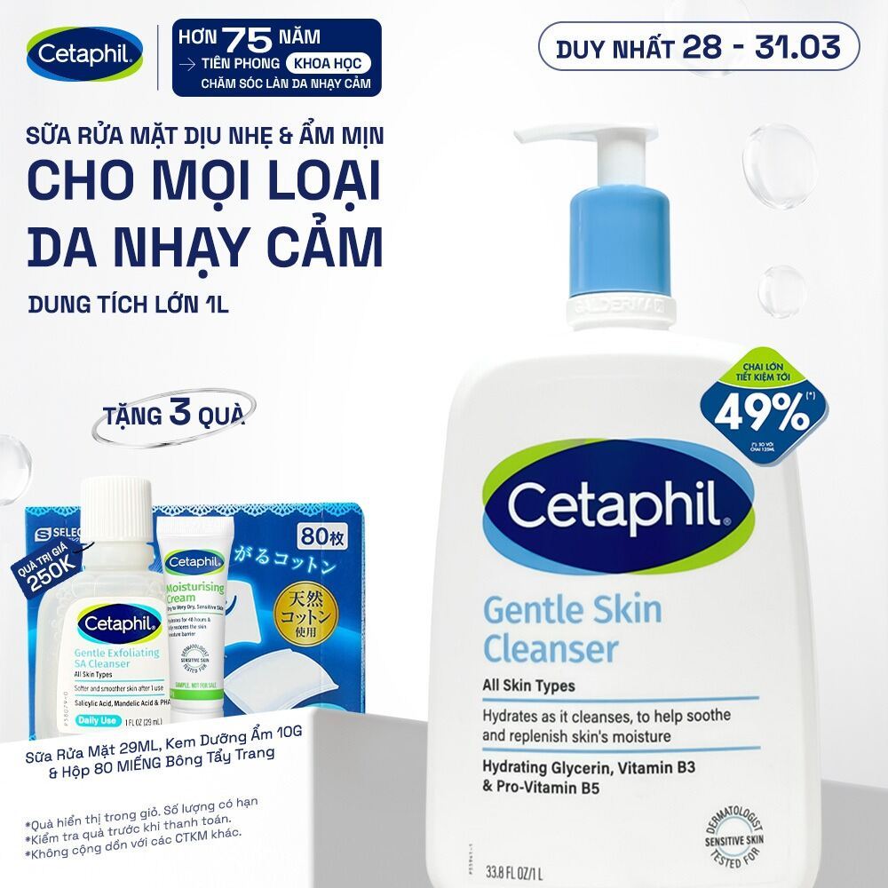[LIVE] Sữa rửa mặt dịu lành cho da nhạy cảm CETAPHIL GENTLE SKIN CLEANSER 1000ML