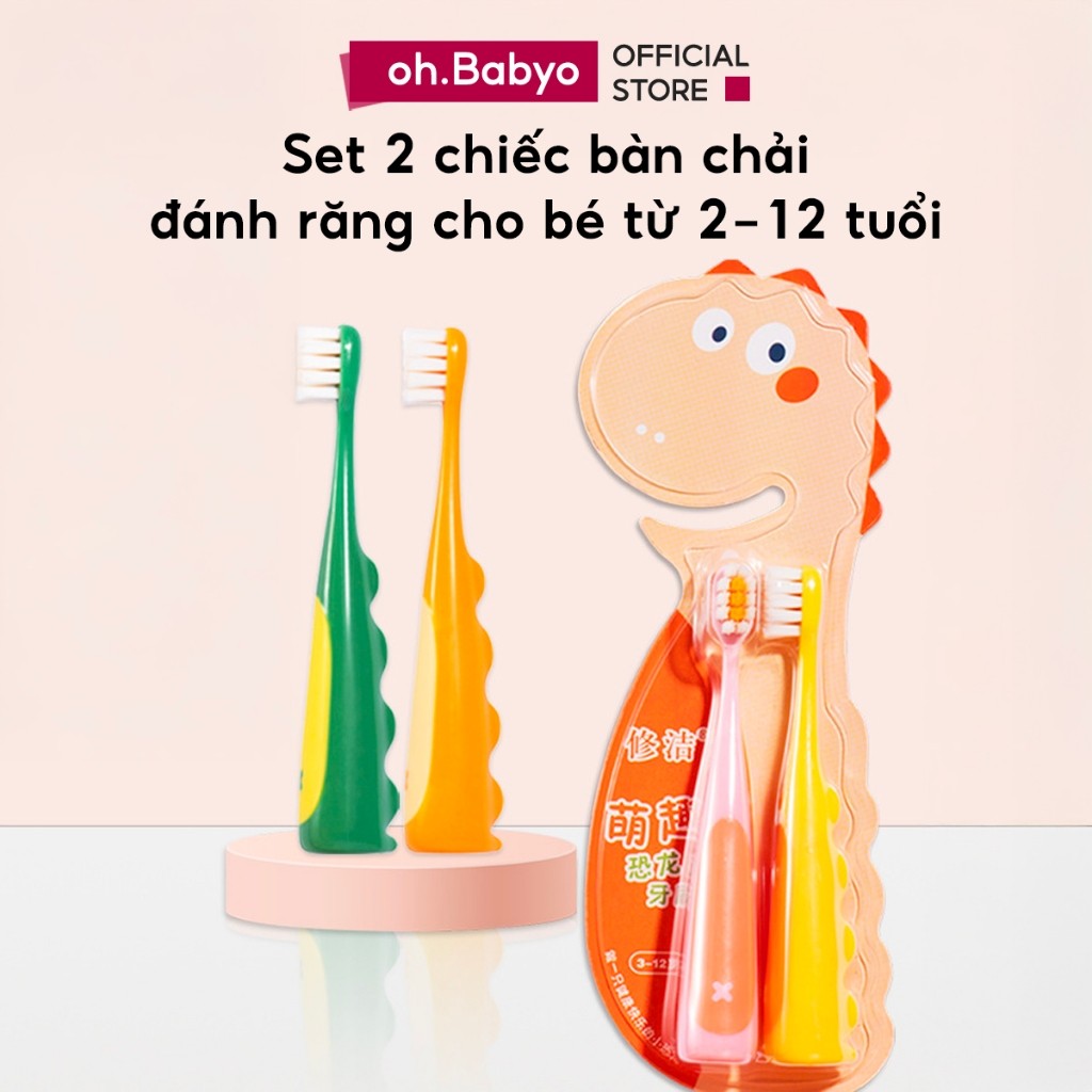 SET 2 Bàn Chải Đánh Răng Lông Mềm Mịn Cho Bé ohBabyo An Toàn Bảo Vệ Răng Nướu Trẻ Em Tập Đánh Răng