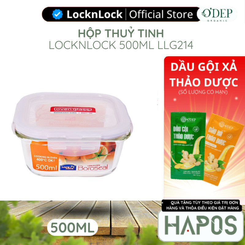 Hộp bảo quản thủy tinh vuông 500ml LocknLock Chính hãng LLG214 - HAPOS LBE