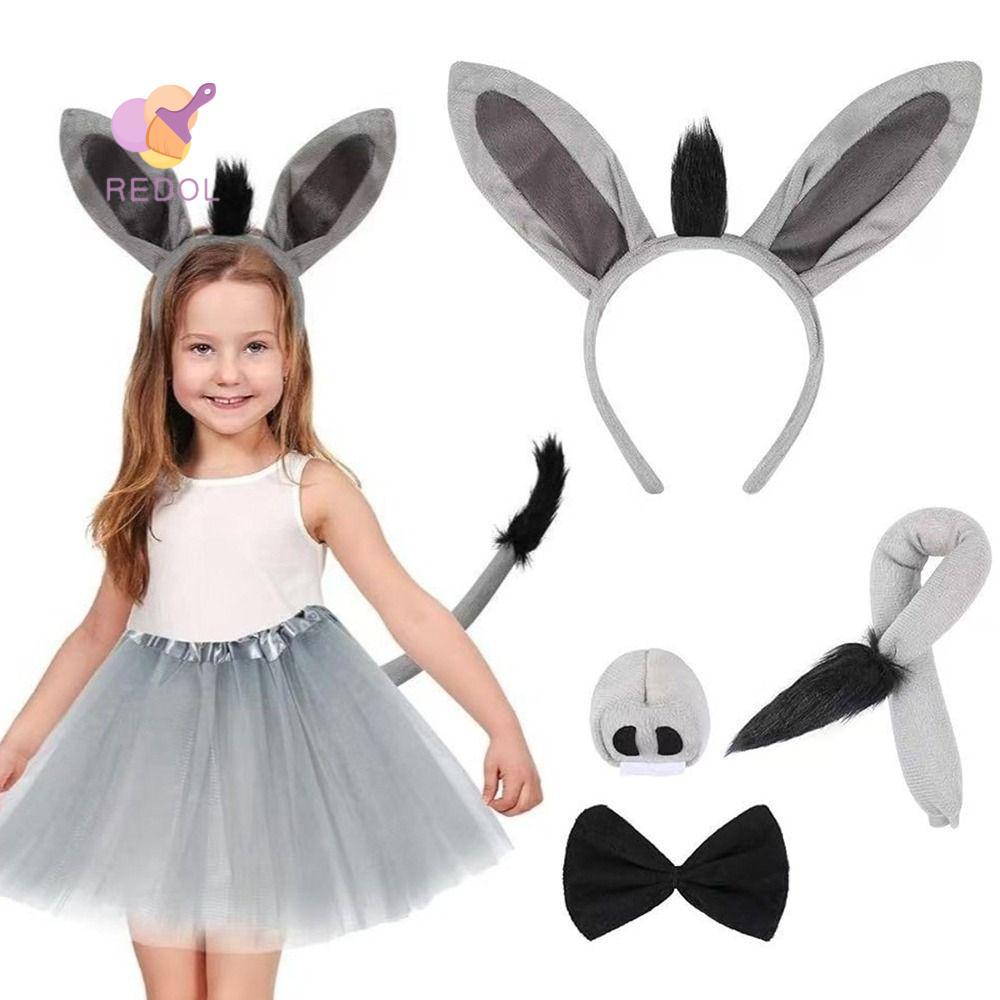 REPKG 4 Bộ Trang Phục Lừa, Ngộ nghĩnh Thắt Nơ Donkey Headband, Động Vật Đuôi Mũi Cosplay Trang Phục 