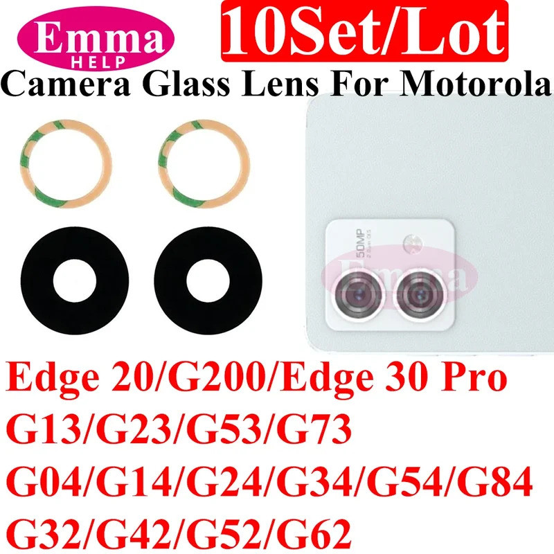 10 Cái / lốc Đen Phía Sau Camera Kính Cho Motorola G04 G14 G24 G34 G54 G84 G32 G42 G52 G62 G13 G53 G