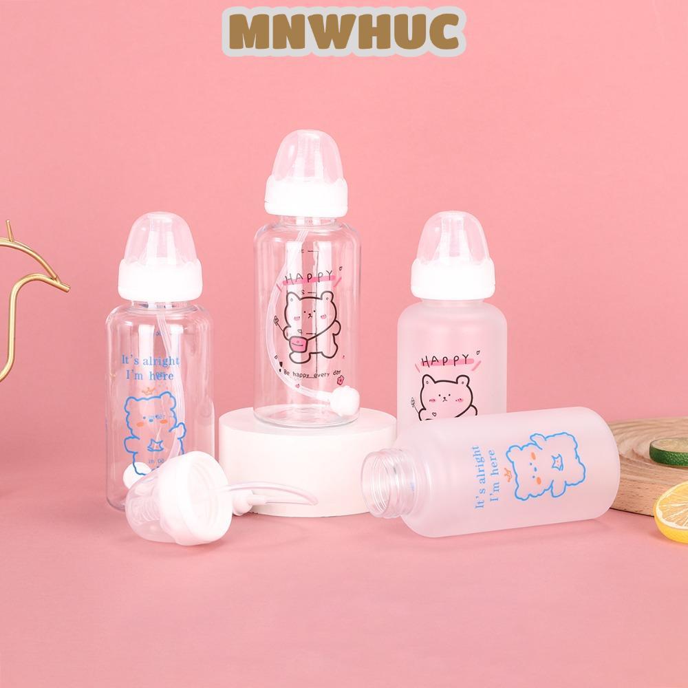 MNWHUC Cốc Rơm 400Ml, Bình Nước Mờ 400Ml, Gấu Dâu Di Động Chống Rò Rỉ Kawaii Cốc Trong Suốt Nước Sữa