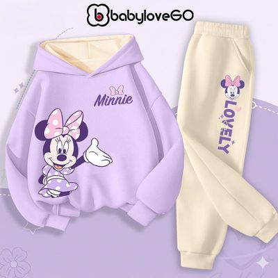 Bộ nỉ cho bé gái BabyloveGO bộ đồ mùa đông dài tay chất nỉ hai da dày ấm in hình Disney độc đào cho bé 1-10 tuổi