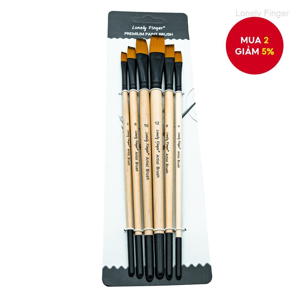 Bộ 6 cọ sơn nước Lonely Finger, Cọ sơn đầu phẳng, Cọ sơn tổng hợp chuyên nghiệp cho sơn nước, mực, g