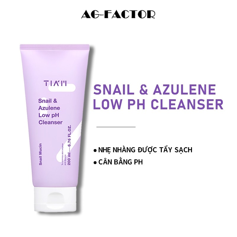 TIAM Sữa Rửa Mặt 200ml - Snail/Azulene/pH 5.5 - Làm Sạch Sâu/Dưỡng Ẩm/Phục Hồi - Làm Sạch Nhẹ