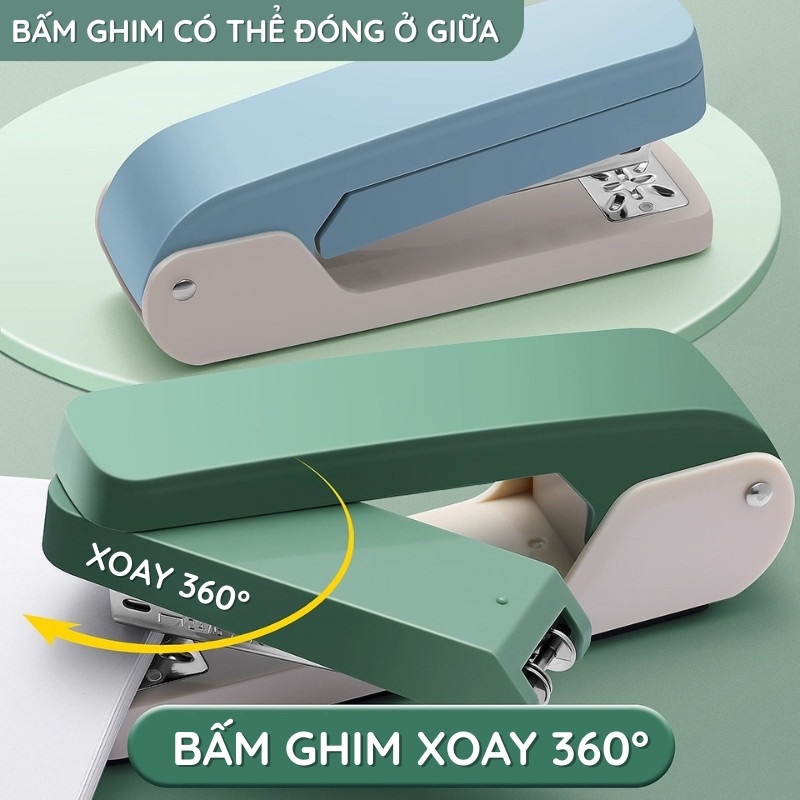 Ghim bấm dập ghim xoay 360 độ dành cho văn phòng, học sinh - Thiết kế thông minh, bấm được 100 trang