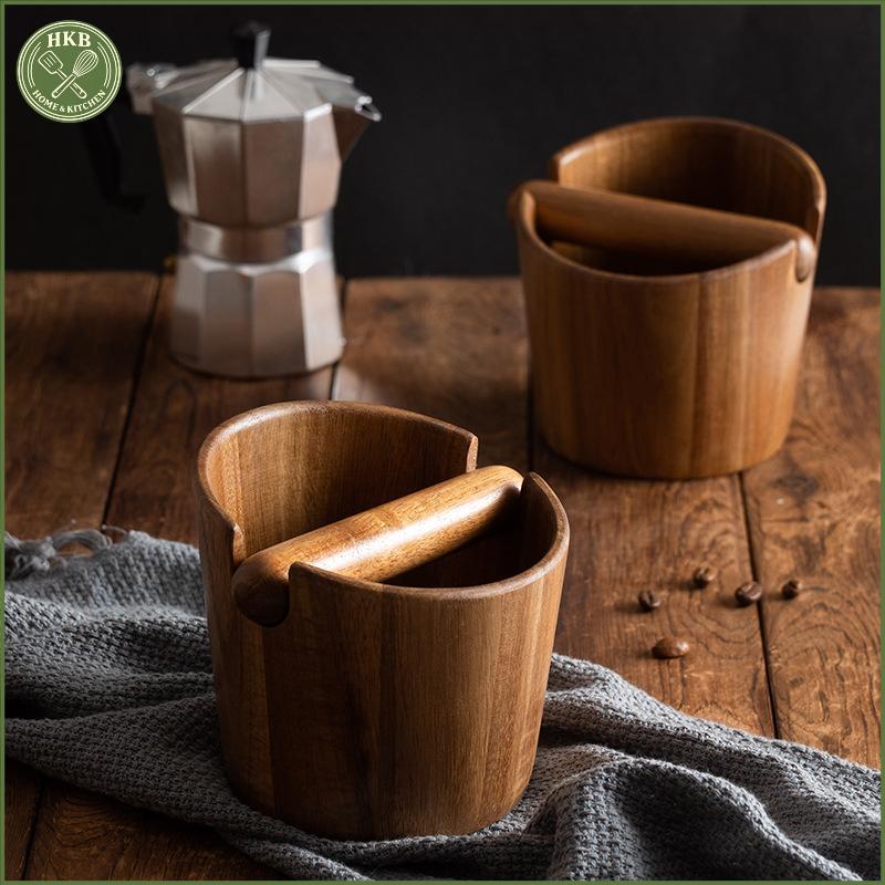 [SH] Knock The Slag Bucket Coffee Ground Knock Box Ground Coffee Container Gỗ nguyên khối Knocking T