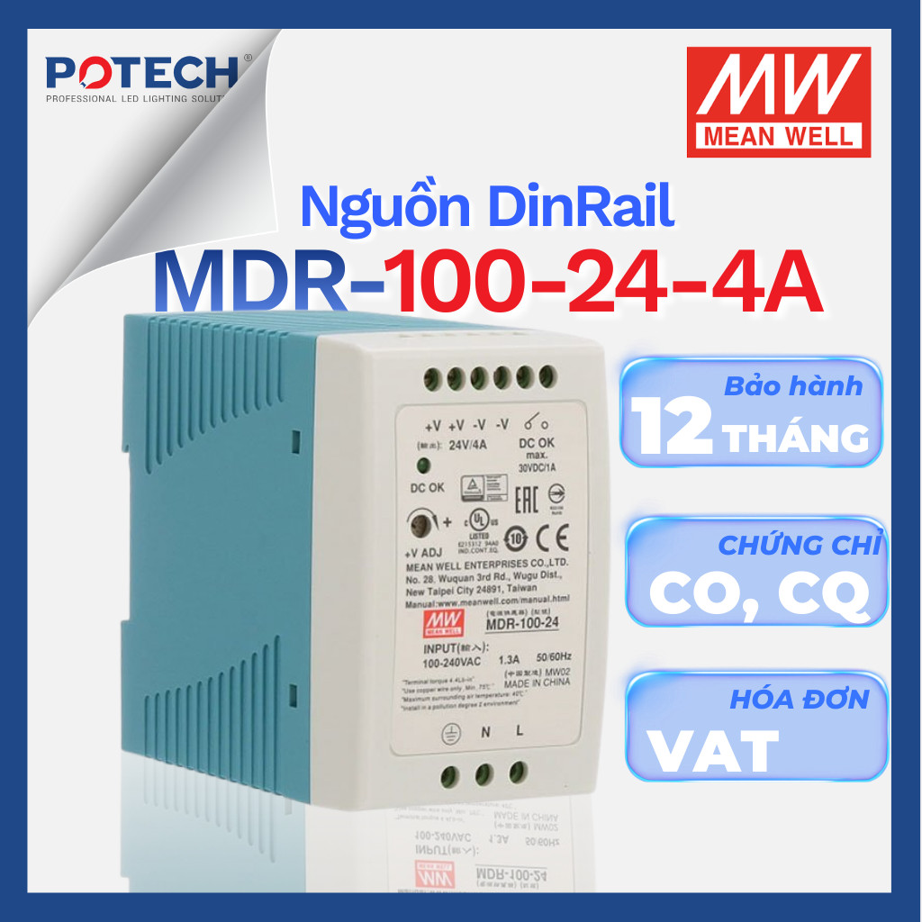 Nguồn Gắn Ray Mean Well MDR Series – Nguồn Gắn DIN RAIL Tủ Điện – Chính Hãng MDR-60-48 MDR-100-12 MD