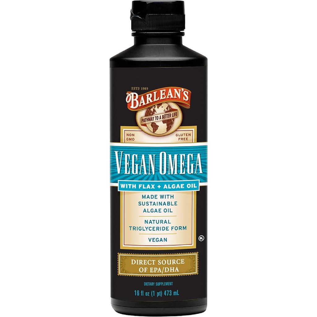 Barlean 's Vegan Omega Liquid Flax và Tảo Oil Plant Based EPA DHA plement từ dầu tảo và hạt lanh hữu