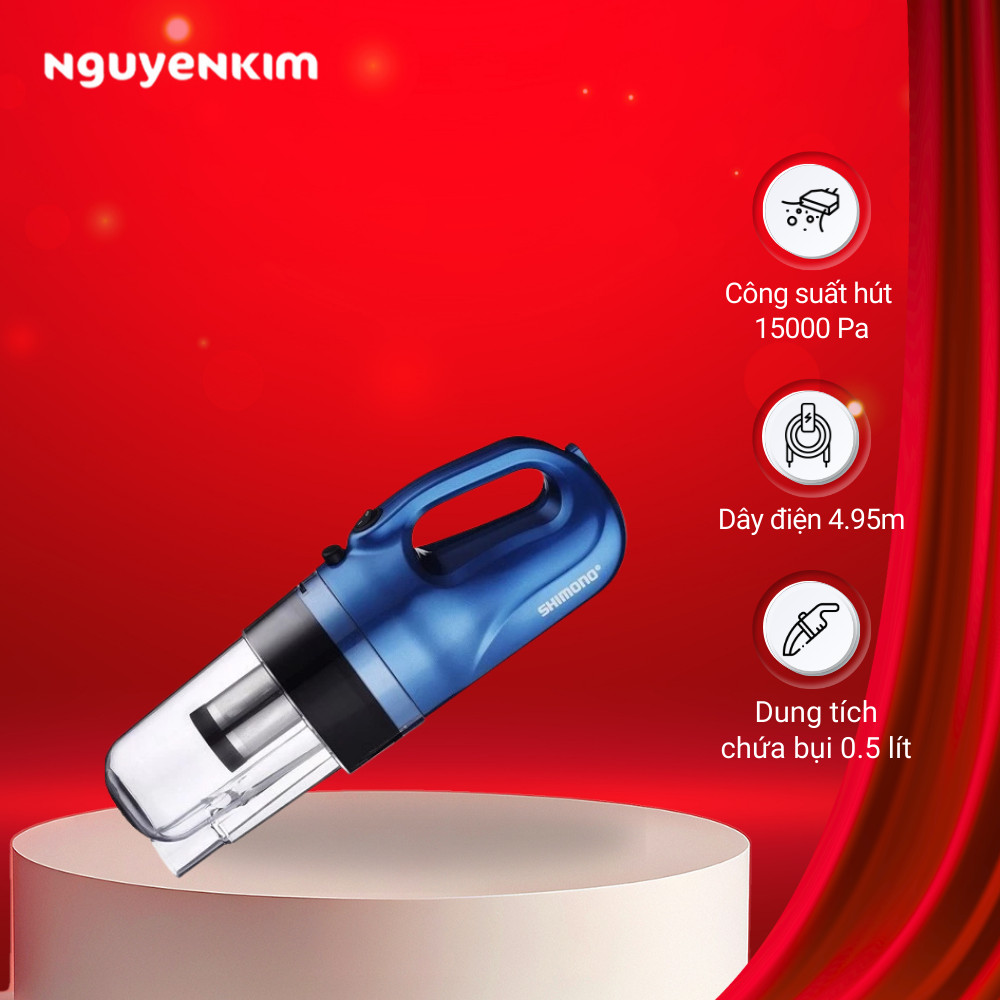 Máy hút bụi cầm tay Shimono SVC1016 - Xanh dương, 430x195x155mm, Dung lượng 0.5L