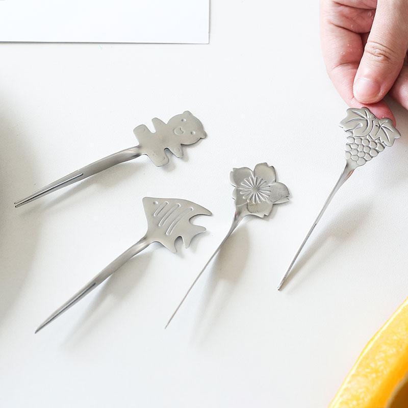 Hot Sale#Creative Twisted Stainless Steel Cute gold Fish-Shaped Fruit Fork Bear Fruit Pick Flower-Sh