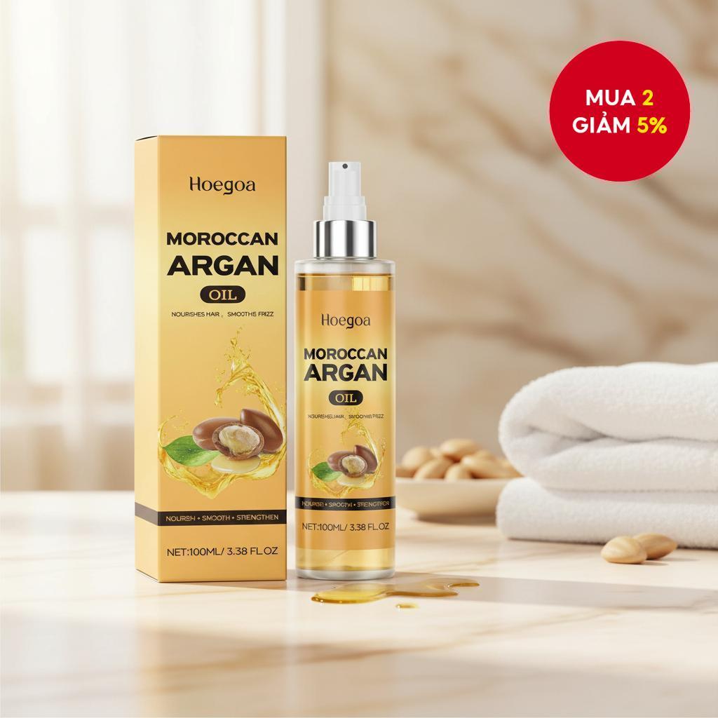 Serum Minyak Argan Maroko Hoegoa Perawatan Menyuburkan Mendalam untuk Rambut Kering dan Rusak