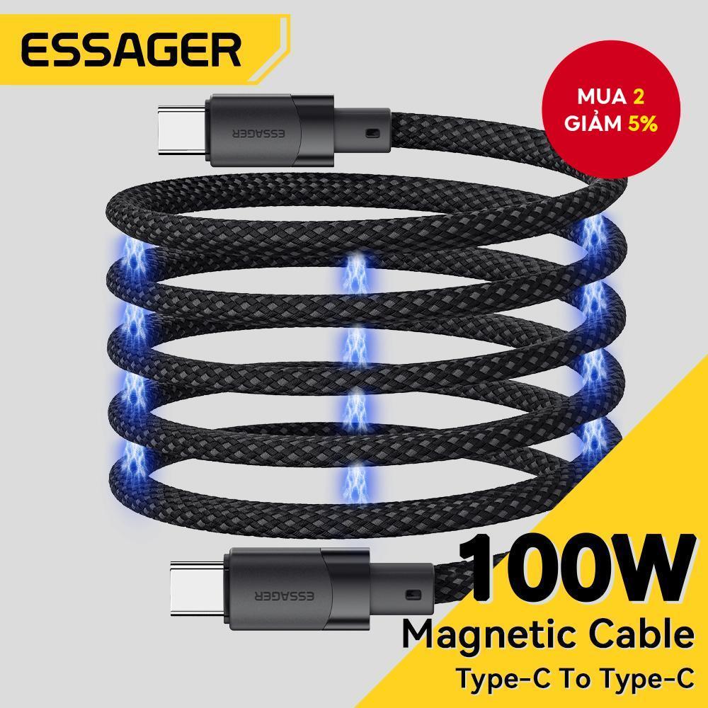 Cáp sạc nhanh từ tính Essager USB C To C 100W cho iPhone 15 65W Type C To C dây sạc dữ liệu cho lapt