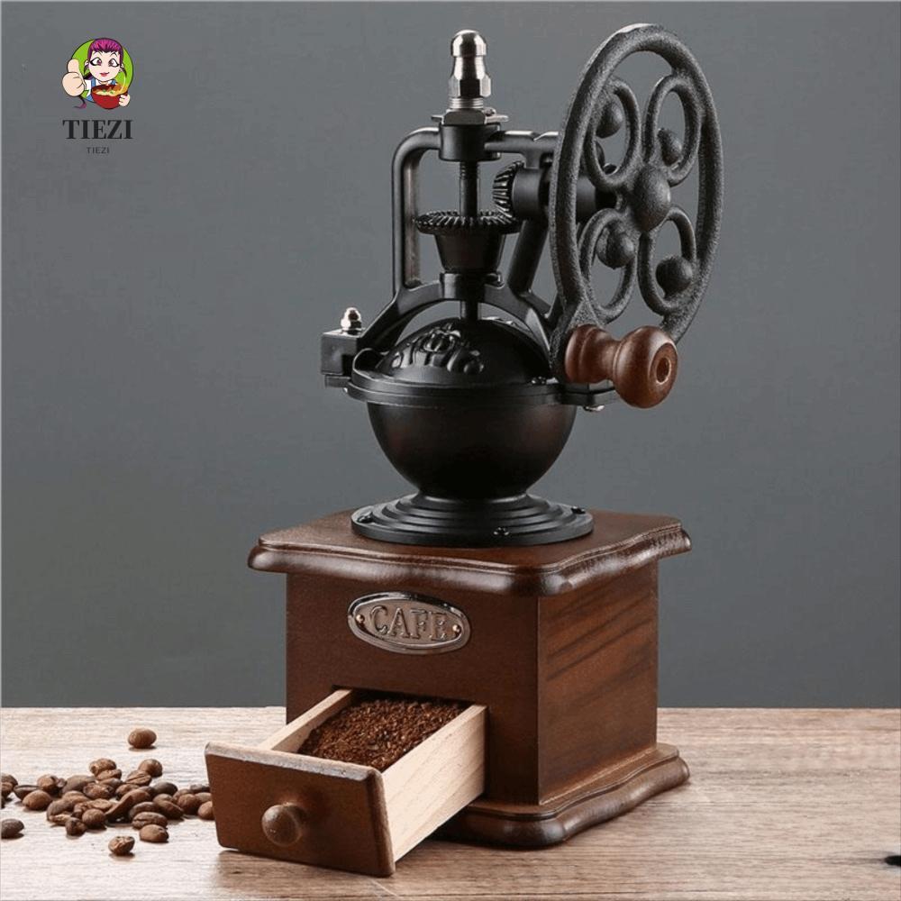 Máy xay hạt cà phê cổ điển TIEZI, Máy xay cà phê thủ công quay tay Burr, Máy xay cà phê có thể điều chỉnh kích thước hạt bằng gốm Máy nghiền cà phê gia đình