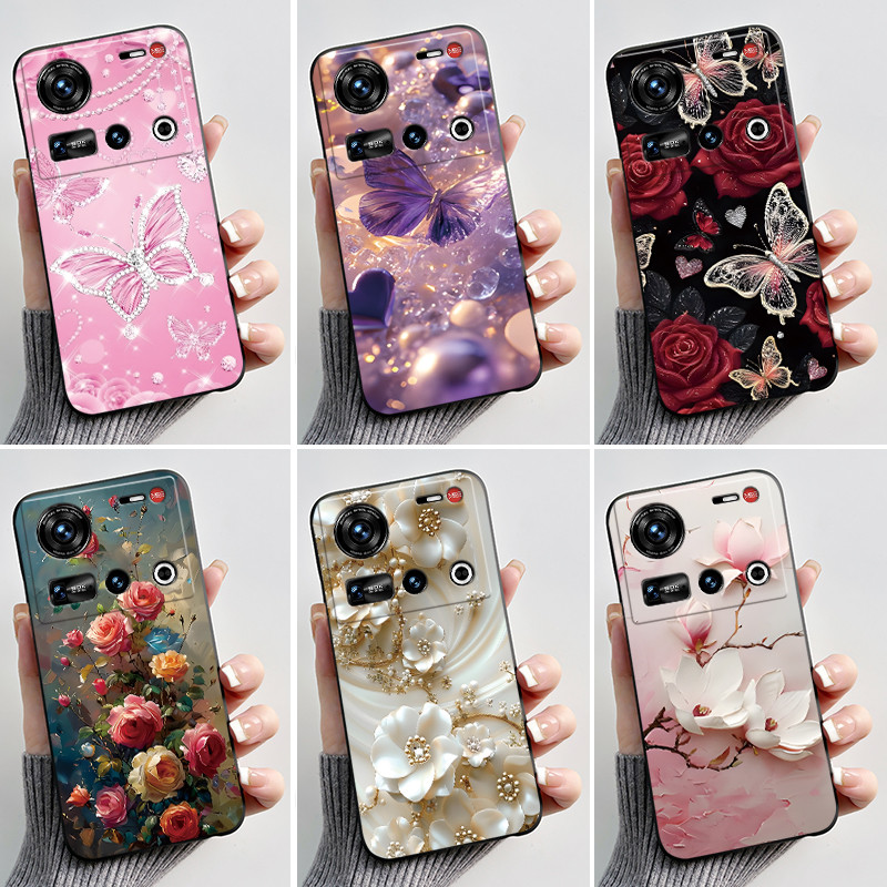 Dành Cho Nubia Z70 Ultra NX733J NX736J Ốp Điện Thoại Thời Trang Bướm Hoa Thạch Đen Mềm TPU Dành Cho 