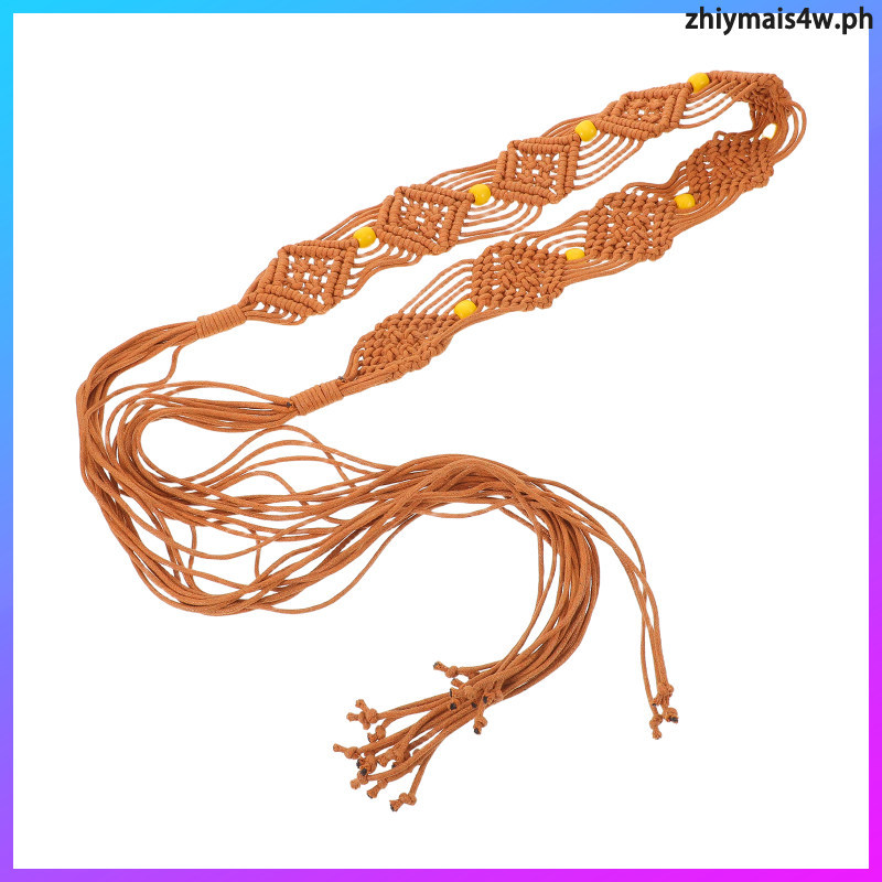 Thắt lưng Bohemian Nữ - Thắt lưng dây dệt tay Boho - Dây thắt lưng Macrame Retro Đính cườm gỗ - Phụ 
