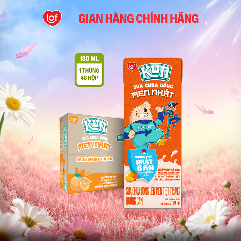 Sữa chua uống KUN hương cam thùng 48 hộp x 180ml (Có thể nhận bao bì cũ/mới)