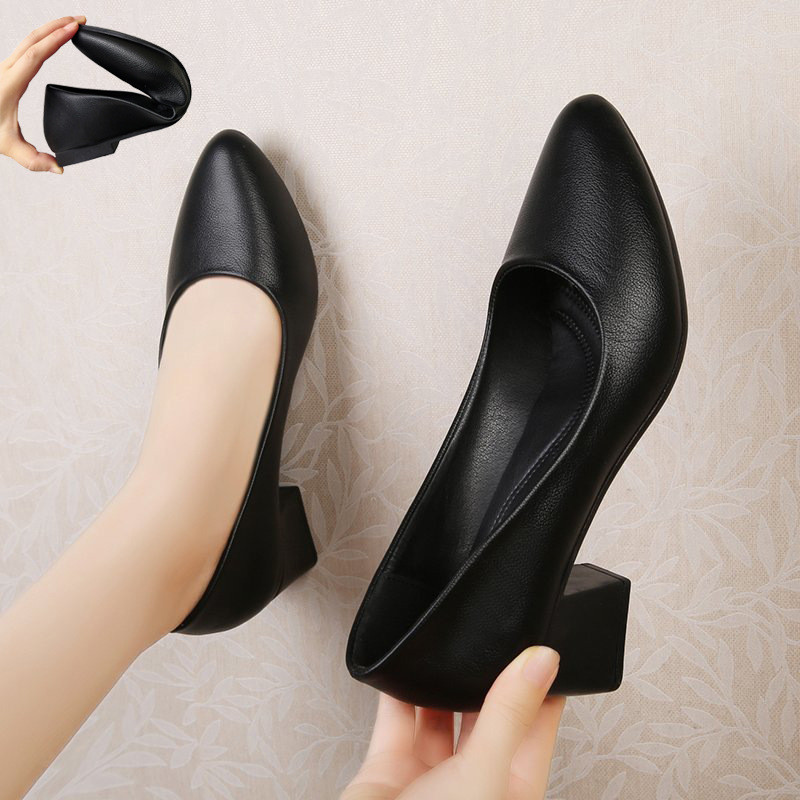 Giày Chuyên Nghiệp Một Gót Dày Gót Giày Đơn Gót Cao Gót 0 Mùa Xuân Giày Nữ Giày Công Sở Nữ Giữa Gót 