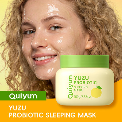 Mặt nạ ngủ Probiotic QUIYUM Yuzu 100g- Mặt nạ qua đêm làm sáng da với Axit Hyaluronic 4D & Bifida - Hoàn thiện da thủy tinh, Dưỡng ẩm sâu, Chăm sóc da thuần chay, Dành cho mọi loại da