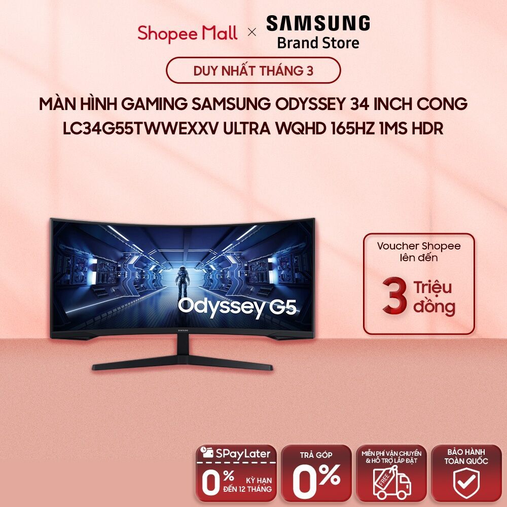 [FREE SHIP] Màn hình Gaming Samsung Odyssey 34 inch Cong LC34G55TWWEXXV Ultra WQHD 165Hz 1ms HDR